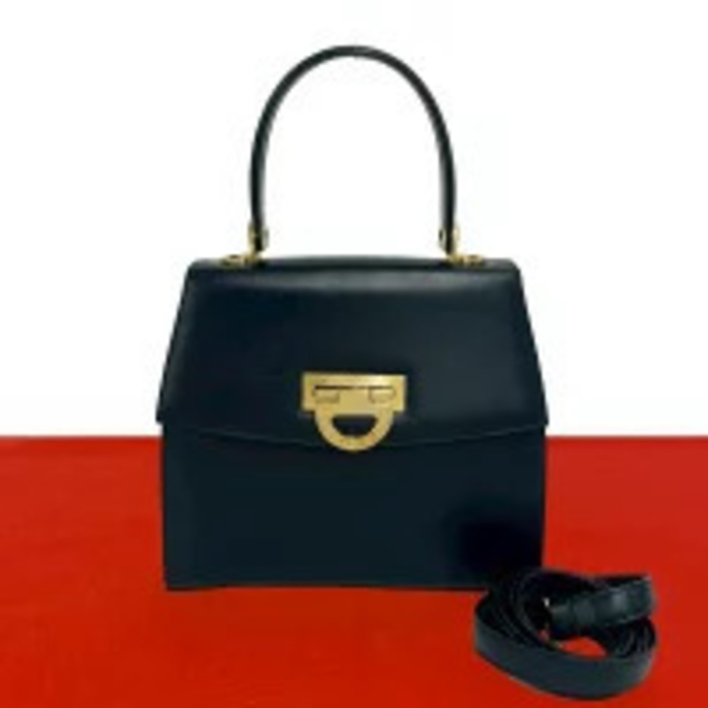 Celine Calf Leather Handbag Tote Bag Shoulder Navy Blue